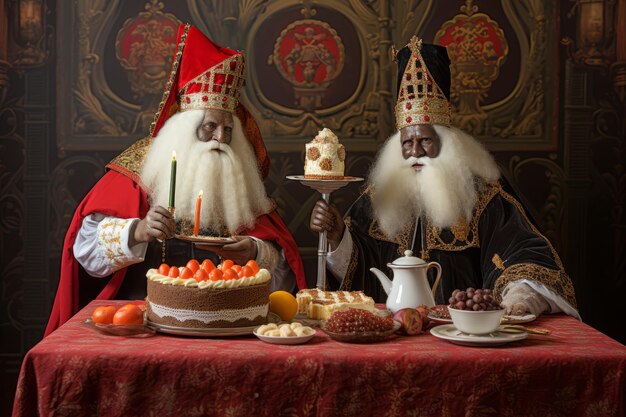 Premium Ai Image Sinterklaas And Zwarte Piet Enjoying Tradition Premium Ai Image Sinterklaas And Zwarte Piet Enjoying Tradition