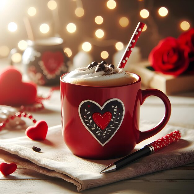 Sip of Love Red Coffee Mug on Valentines Mode Table