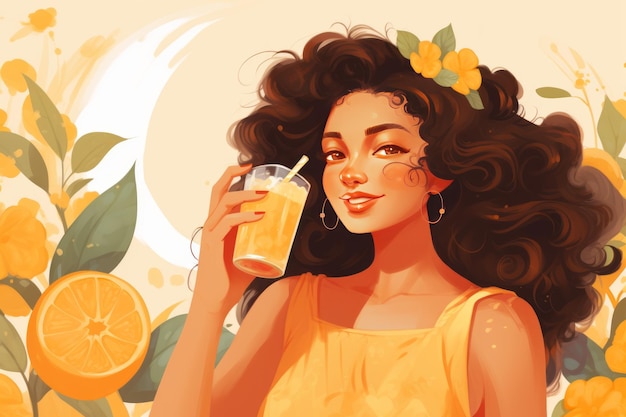 Sip of Sunshine Captivating Cheerful Asian Woman Quenching Her Thirst with Lemonade AR 32