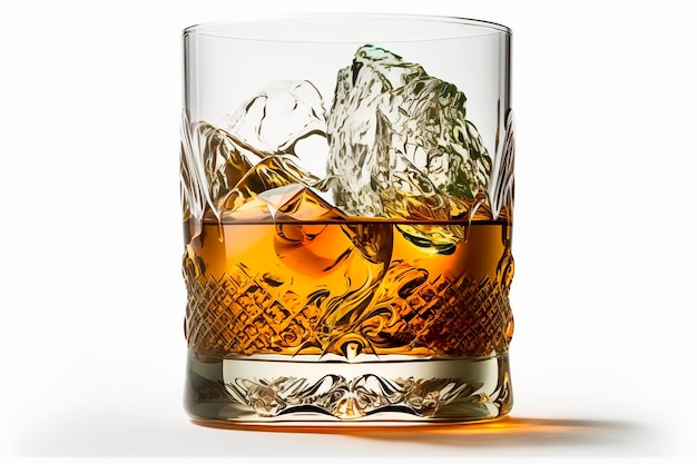 Sipping on Whiskey A Glass of Whiskey and Ice on White isolated Background