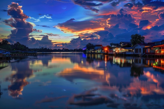 Sisaket Thailand with beautiful sky Sisaket at night