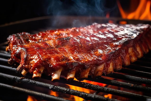 Sissende BBQ-ribben op de grill met rokerige smaak