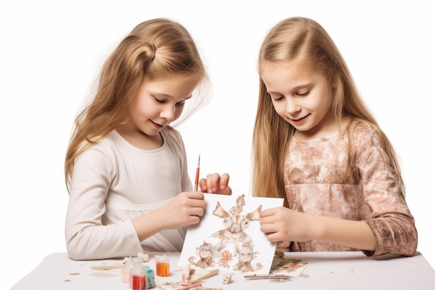 姉妹 の 巧妙 な 創作 白い キャンバス に 描か れ た 魅力 的 な DIY グリーティング カード