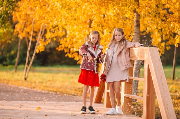 Sisters holding flower while standing outdoors