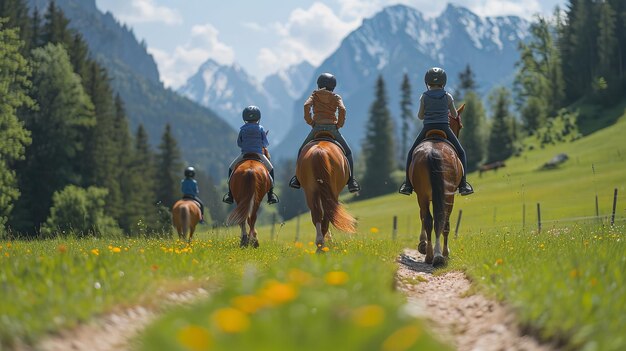 The site is Austrias horse farms where kids may go horseback riding in the Alps Generative Ai