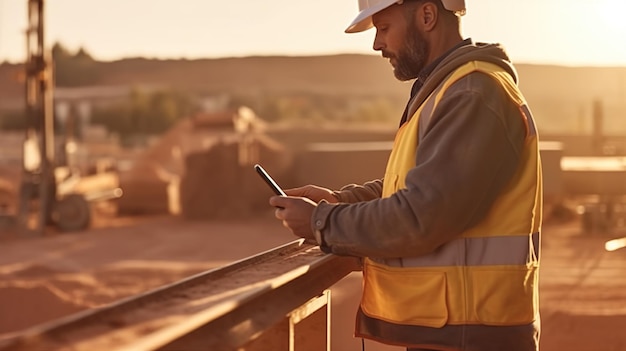 Site supervisor checking tablet at construction site generative ai