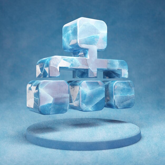 Sitemap icon. cracked blue ice sitemap symbol on blue snow podium. social media icon for website, presentation, design template element. 3d render