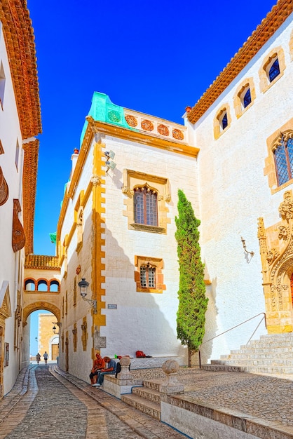 Sitges Town Hall and Church  Parish of Saint Bartholomew and Santa Tecla in small resort town Sitges