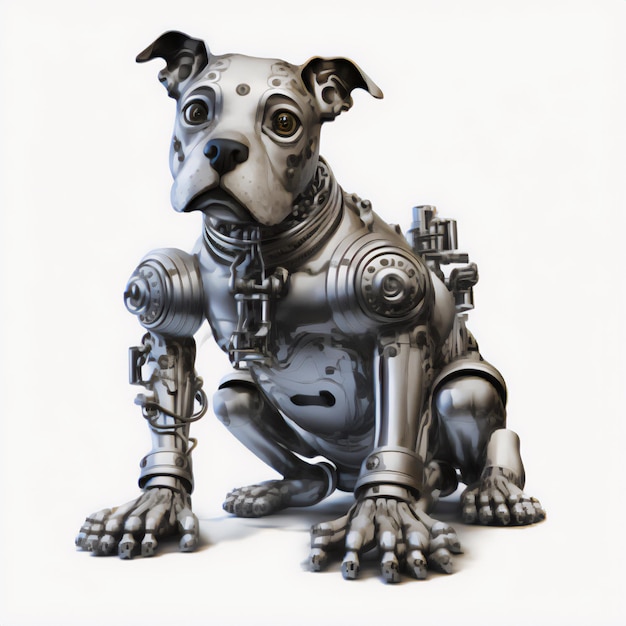 Photo sitting dog in robot style illustration in white is beyond compare