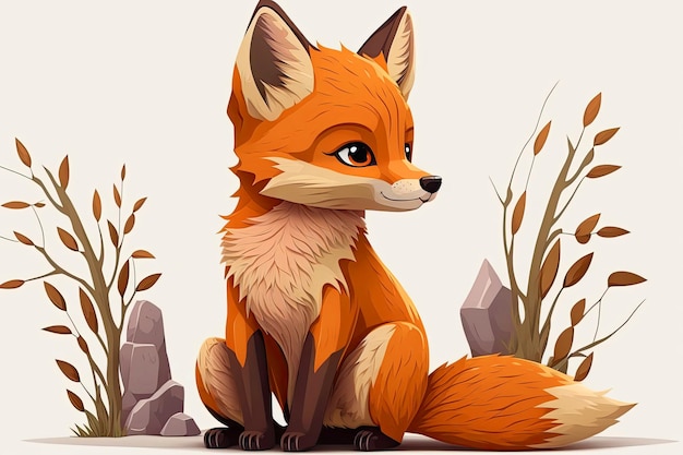 A sitting fox isolated on a white background Generative AI illustration A forest animal
