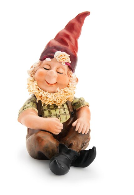 Photo sitting gnome isolated with clipping path