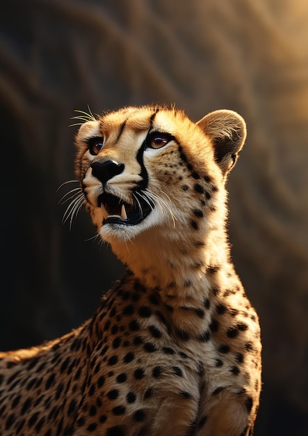 sitting rock looking something humanoid cheetah anthropomorphic slightly below emote high speed