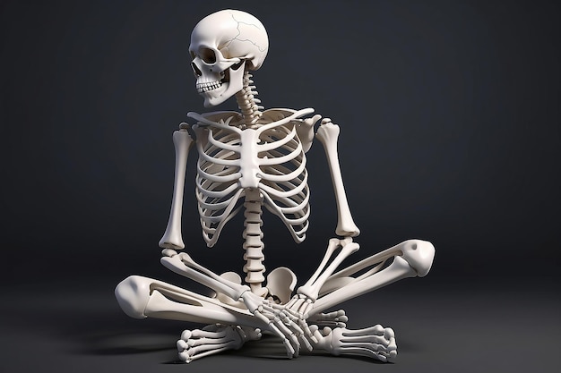 Photo a sitting and thinking human skeleton