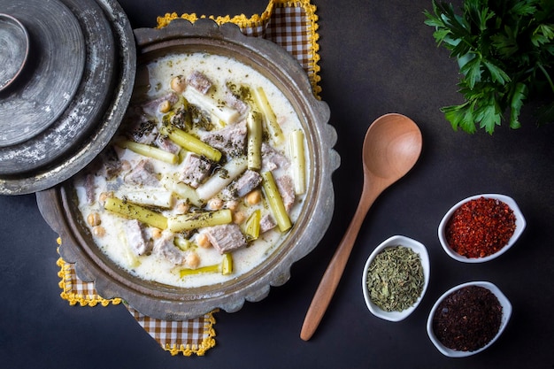 Siveydiz; (Turkey - Antep Style Local Food) is an Antep dish made with fresh garlic and lamb. Turkish name; Siveydiz