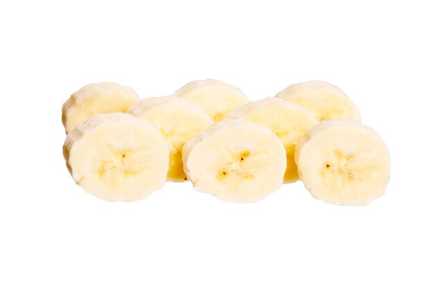 Six banana slices set isolated over white background