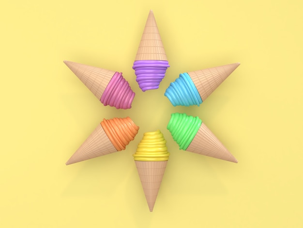 six colorful abstract ice cream set circle composition on yellow