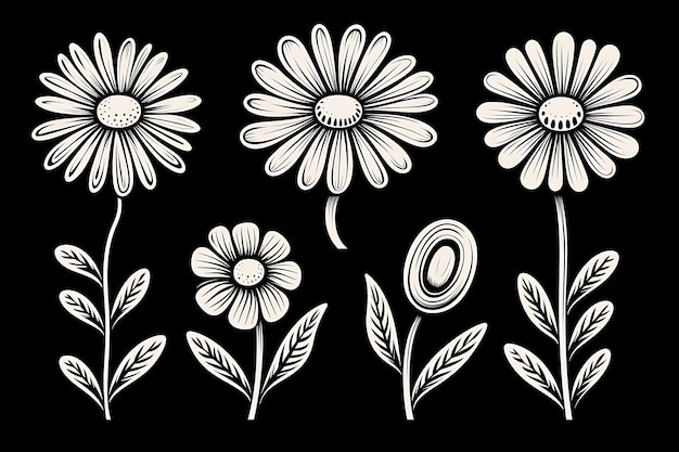 Six daisy flowers glyph style