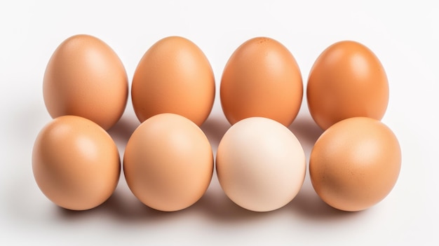 Photo six eggs in a row on a white background on a white or clear surface png transparent background