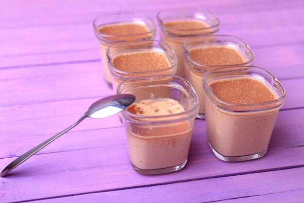 Six portions of chocolate milk dessert