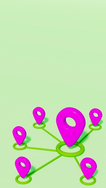 Six purple location connector icons by green lines in isolated setting gps and routes use theme