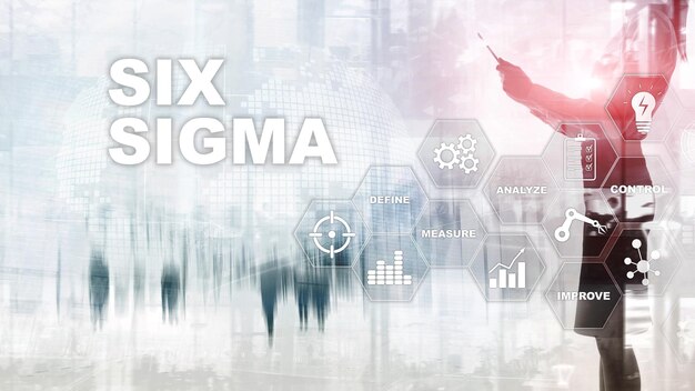 Six Sigma-productiekwaliteitscontrole en industrieel procesverbeteringsconcept Zakelijk internet en technologie