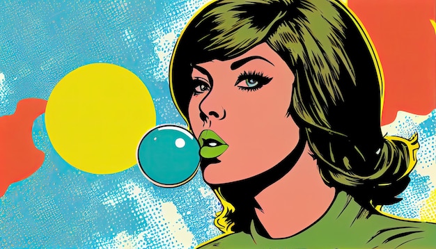 Sixties girl witth bubbles retro concept