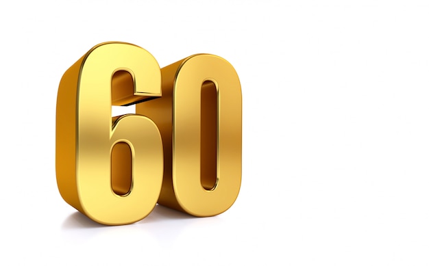 sixty, 3d illustration golden number60 on white background and copy space on right hand side for text, Best for anniversary, birthday, new year celebration.