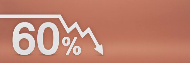 写真 グラフの矢印の60％は下向きです株式市場の暴落クマ市場のインフレ経済崩壊株式の崩壊3dバナー赤い背景の60％割引サイン