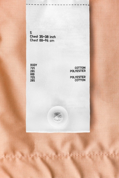 size and composition clothes label