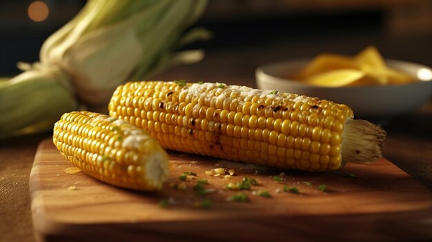 Sizzling Barbecue Delight Grilled Corn on the Cob with Gooey Butter Generative AI