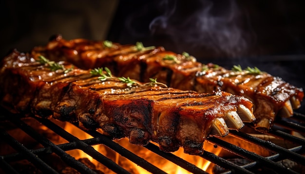 Sizzling Brazilian barbecu grilled meat ribs