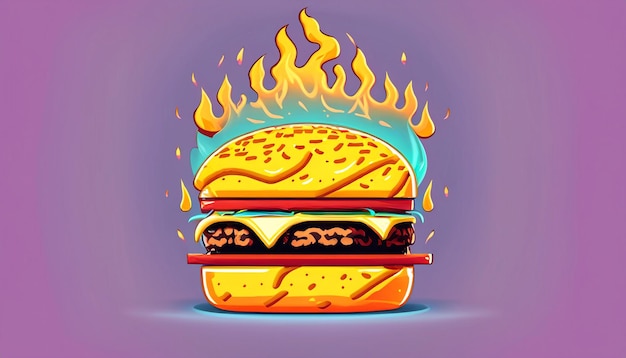 Photo sizzling delight free vector burger cheese with fire cartoon icon illustration tempting food object