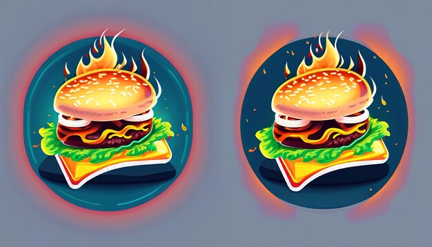 Foto sizzling delight free vector burger formaggio con fuoco cartoon icon illustrazione oggetto alimentare allettante