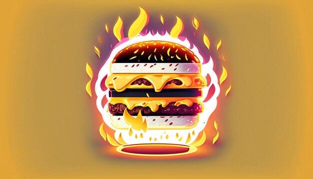 Photo sizzling delight free vector burger cheese with fire cartoon icon illustration tempting food object