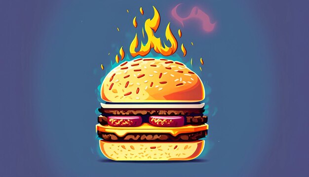 Photo sizzling delight free vector burger cheese with fire cartoon icon illustration tempting food object