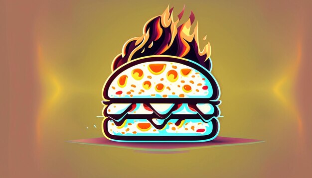 Sizzling Delight Gratis Vector Hamburger Kaas met Vuur Cartoon Pictogram Illustratie Verleidelijk Voedsel Object