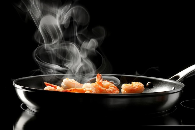 Photo sizzling fried prawns delicious seafood delight on a stylish black background