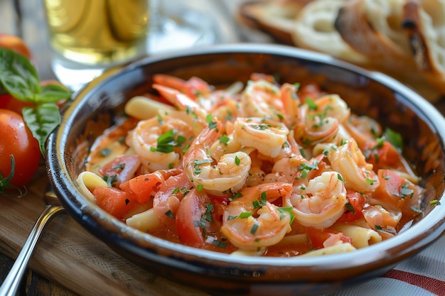 Foto sizzling garnalen fra diavolo kruidige zeevruchten pasta sensatie