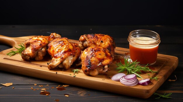 Sizzling Satisfaction Grilled Chicken Thighs on Wooden Board with Flair
