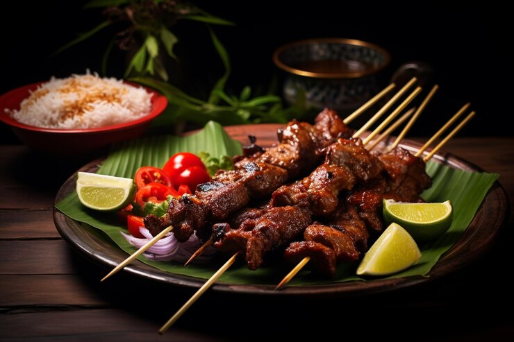 Foto sizzling sensation closeup delight of vibrant sate
