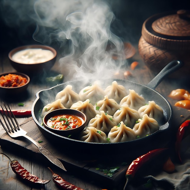 Sizzling spicy momos