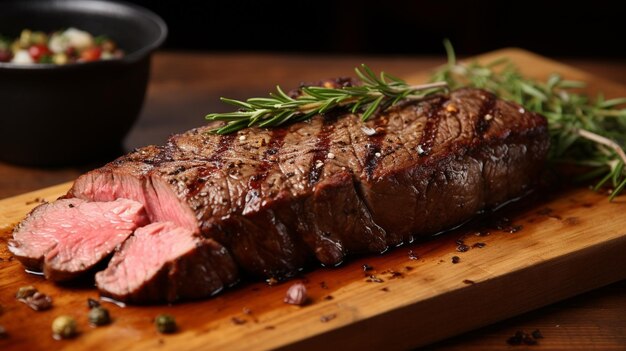 Sizzling steak with grill marks