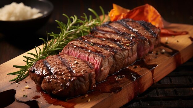 Sizzling steak with grill marks