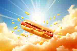 Photo sizzling temptation top view hot dog advertising aesthetic