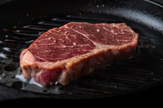 Sizzling wagyu steak ready for grilling or frying on the stovetop