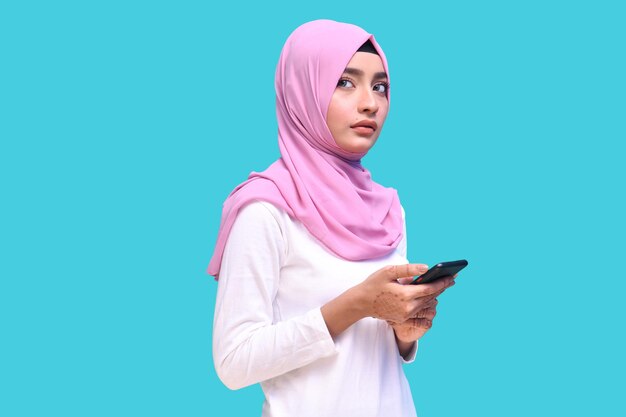 sjaal meisje hijab student telefoon moslim