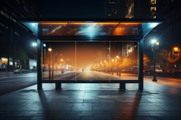 Foto sjabloon banner nacht busstation lege lichtbak mockup