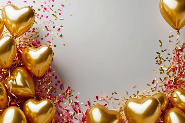 sjabloon voor banner gouden hartvormige ballonnen op een lichte achtergrond folie ballen confetti vakantie