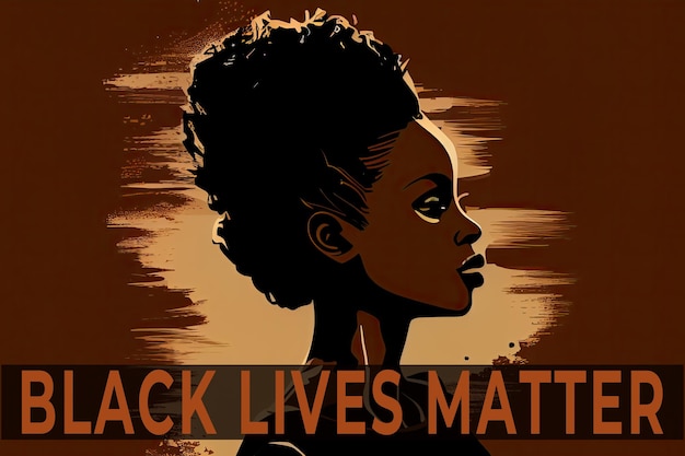 Sjabloon voor Black Lives Matter-concept met tekst en silhouet van zwarte vrouw Ideaal voor posters, banners en achtergronden