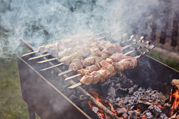 Sjasliek koken op de mangal